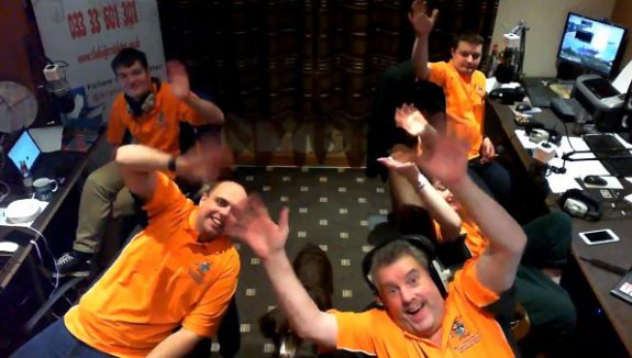 The 2018 Big Broadcast Team, waving on their studio webcam