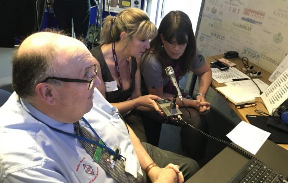 Rachel and Anna from the NHS, promoting EndPJParalysis on amateur radio